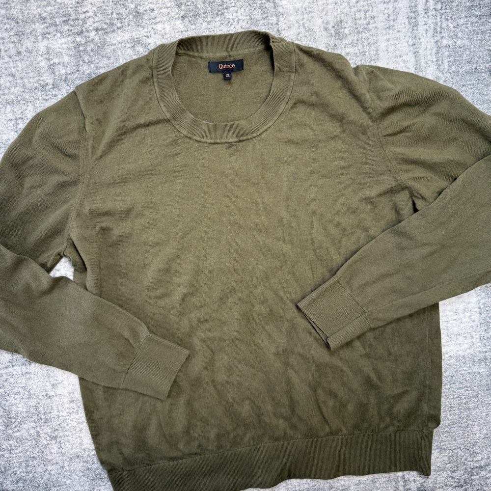 Quince Sweater Womens XL Olive Green Lightweight Cotton Cashmere Crewneck Knit